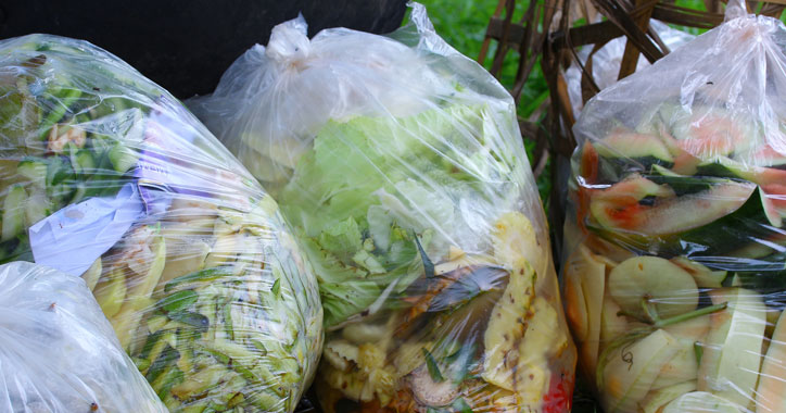 event food waste in rubbish bags